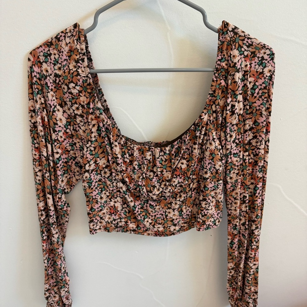 floral corset long sleeve blouse crop top